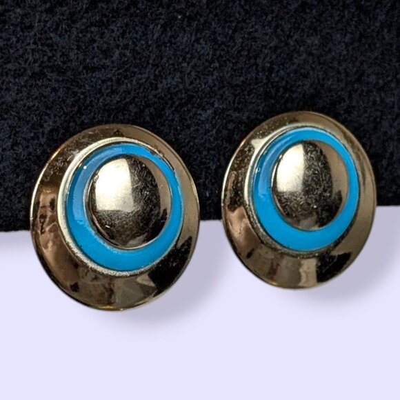 (2/$20) V. Metal Blue Ring Clip On Earrings - Picture 1 of 6
